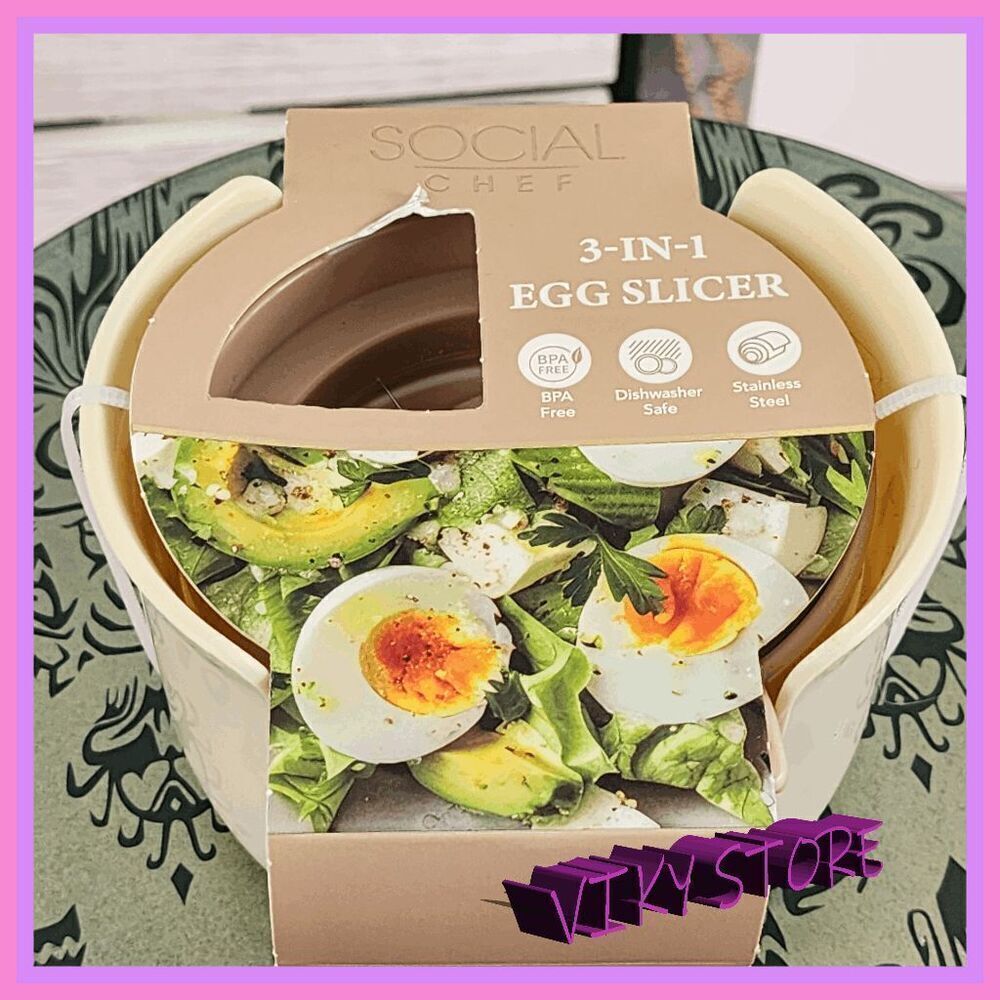 💕 NWT Social Chef 3-in-1 Egg Slicer Stainless Steel #7163 💕